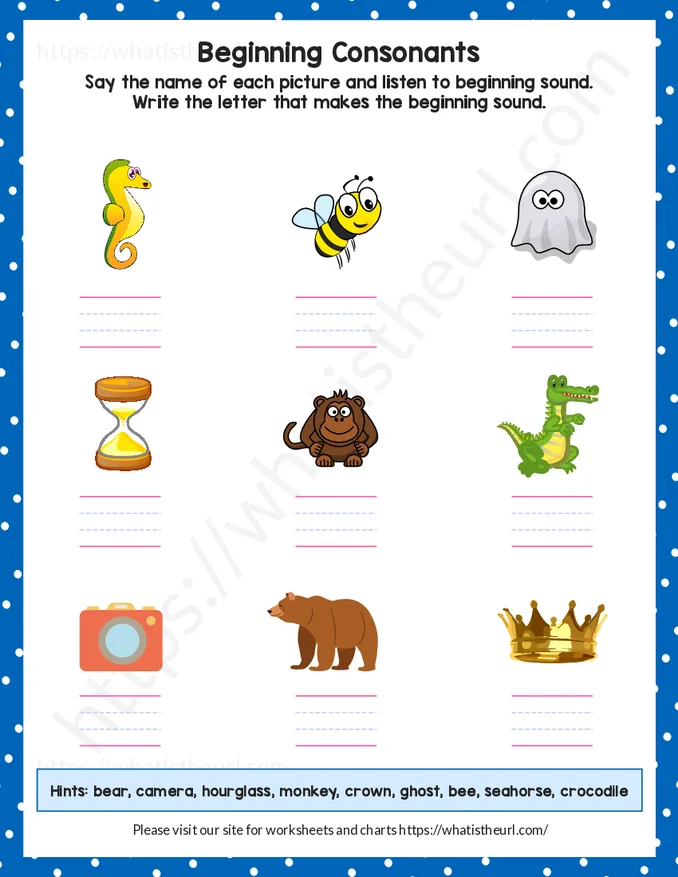 Beginning Consonants Worksheets-Exercise 10