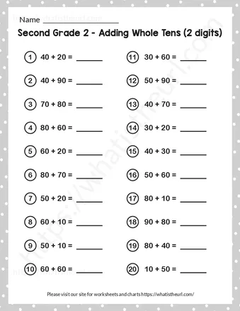 Second Grade 2 – Adding Whole Tens (2 digits)-Exercise 2 worksheet preview