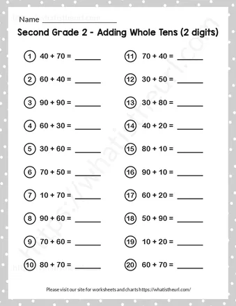Second Grade 2 – Adding Whole Tens (2 digits)-Exercise 2 worksheet preview