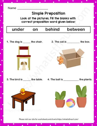 Simple Preposition Worksheet for Grade 1-Exercise 4 worksheet preview Simple Preposition Worksheet for Grade 1-Exercise 4 worksheet preview