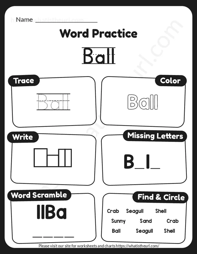 Beach Related Words Writing and Tracing for Kids