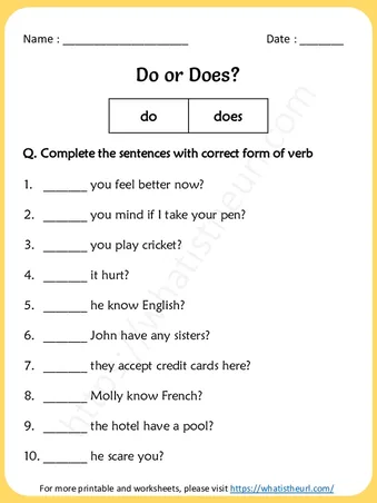 Do or Does Worksheets for grade 3 – Exercise 6 worksheet preview Do or Does Worksheets for grade 3 – Exercise 6 worksheet preview