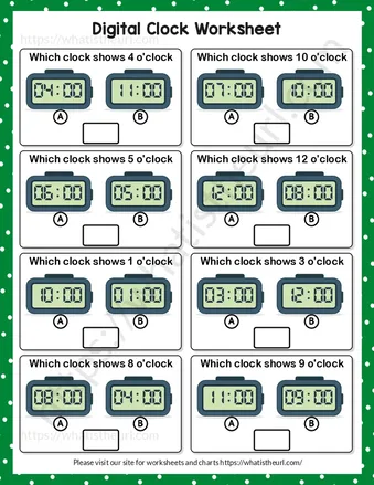 Learn to read digital clock and finding time worksheet – Exercise 2 worksheet preview