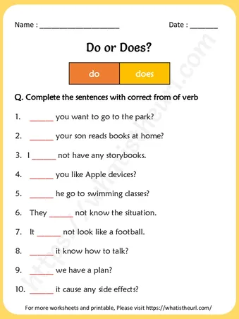 Do or Does – Correct form of verb Worksheet – Exercise 5 worksheet preview