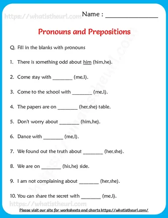Using Pronouns after Prepositions Worksheet – Exercise 1 worksheet preview Using Pronouns after Prepositions Worksheet – Exercise 1 worksheet preview