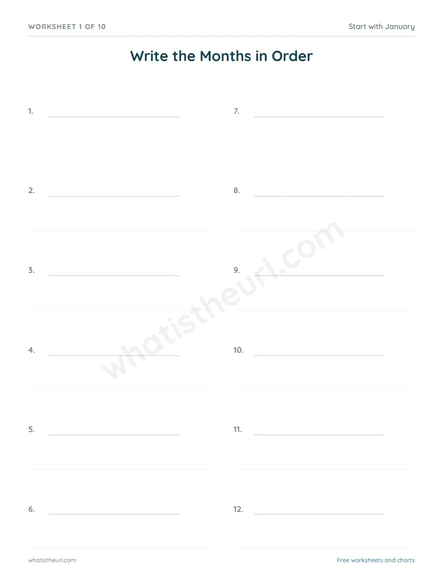 Months of the year worksheet - Write the Months in Order