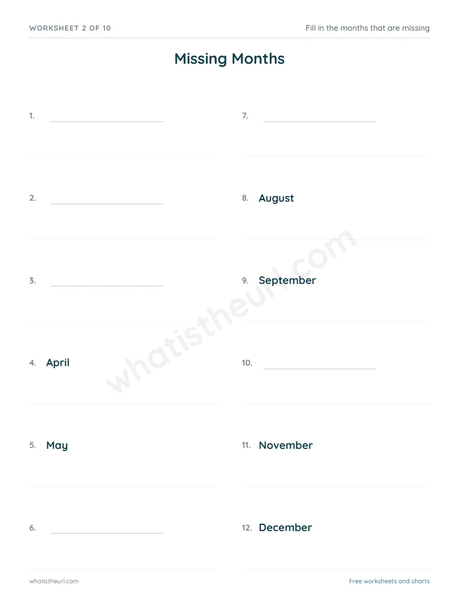 Months of the year worksheet - Missing Months
