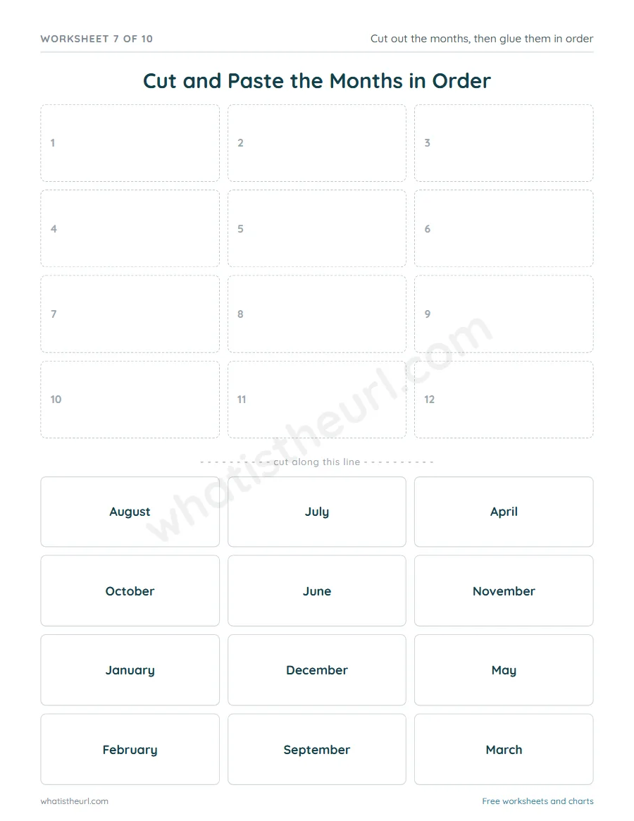 Months of the year worksheet - Cut and Paste the Months in Order