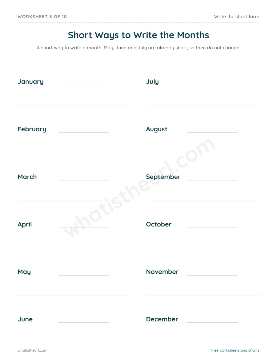 Months of the year worksheet - Short Ways to Write the Months