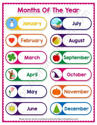 Printable Months of the Year Chart worksheet preview Printable Months of the Year Chart worksheet preview