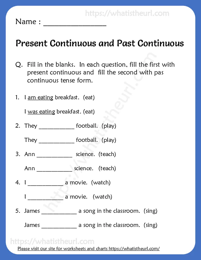 Present Continuous and Past Continuous Worksheets - Answer Key Included