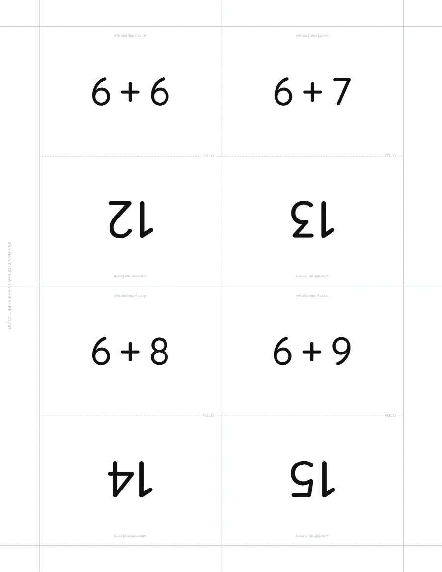 Addition flash cards, 6 + 6 to 6 + 9
