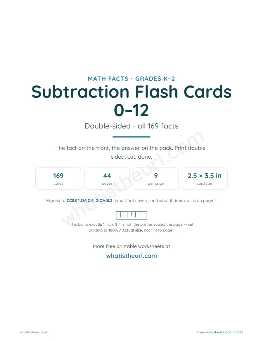 Cover of the Subtraction Flash Cards 0–12 pack