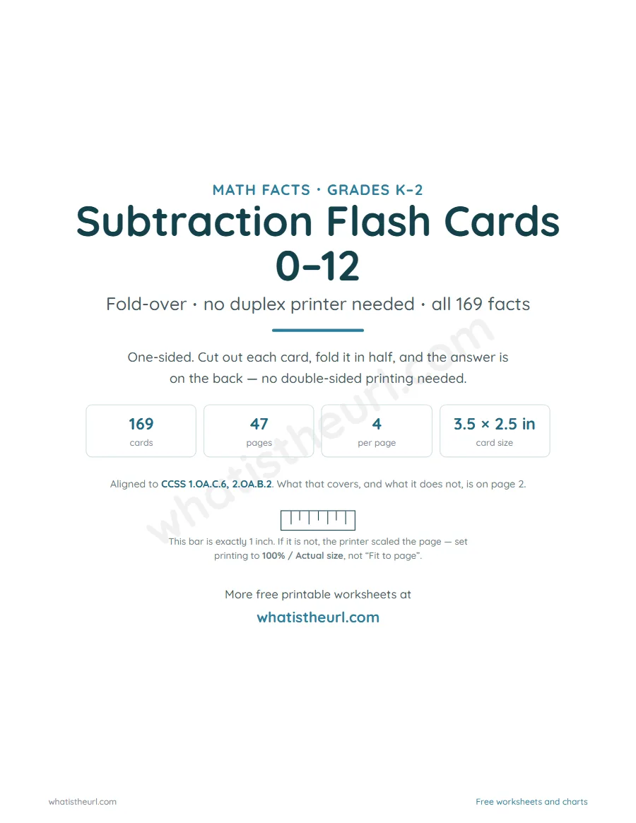 Cover of the Subtraction Flash Cards 0–12 pack