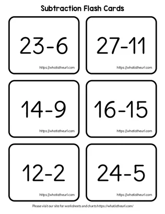 Free Subtraction Flash Cards – Printable Math Facts 0-12 Flashcards – Set 1 worksheet preview