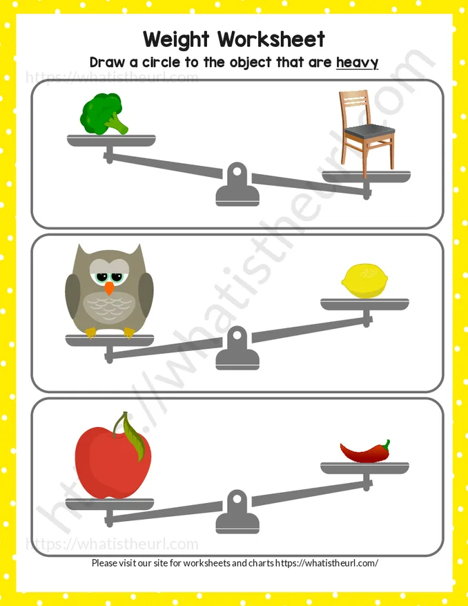 Heavy and Light Worksheets for Preschool Kids