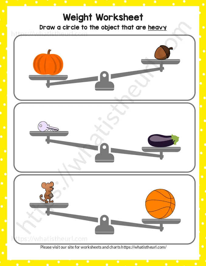 Heavy and Light Worksheets for Preschool Kids