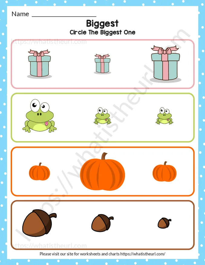 Find and circle the biggest for Pre-K