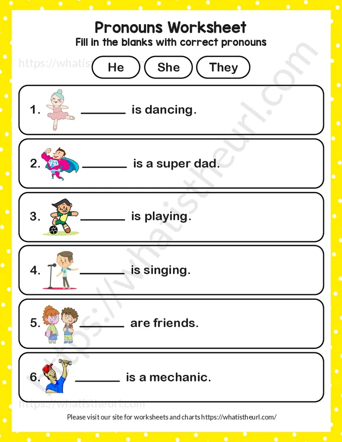 Pronouns Worksheets - Using He, She and They