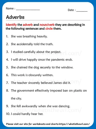 Adverbs Worksheets worksheet preview