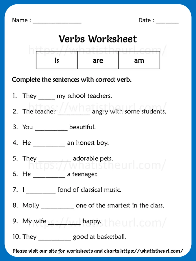 Use of is, am and are Worksheet with Answers