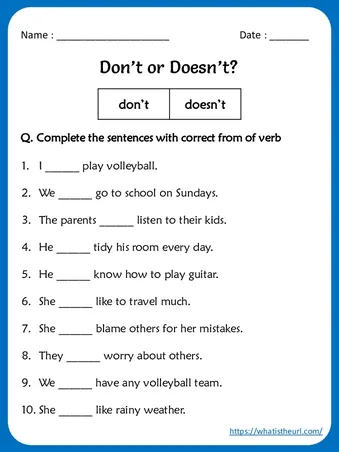 Using Don’t and Doesn’t Worksheets worksheet preview Using Don’t and Doesn’t Worksheets worksheet preview