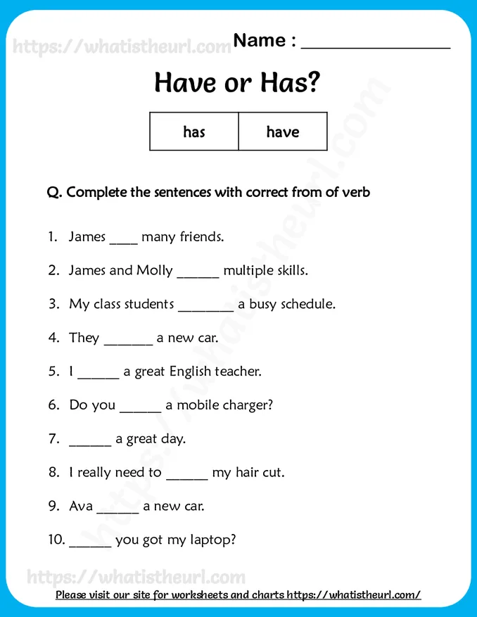 Have or Has Worksheets