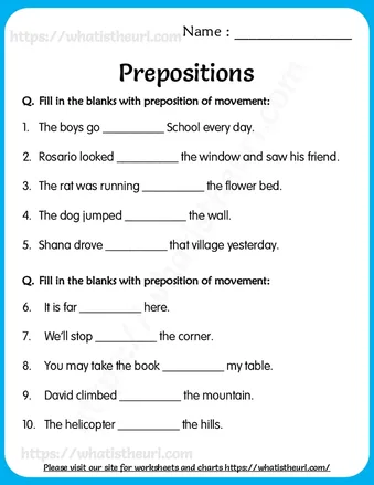 Prepositions Worksheet for Grade 5 worksheet preview Prepositions Worksheet for Grade 5 worksheet preview