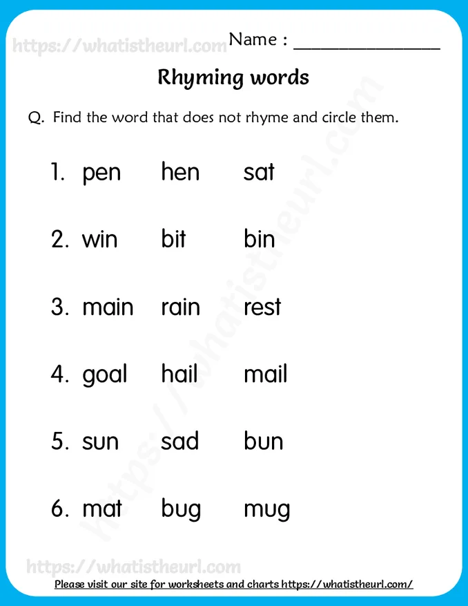 Find the Word that does Not Rhyme - Worksheets for Grade 1