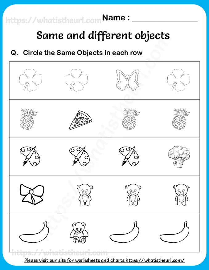 Circle the Same Objects Worksheets for Lower Kindergarten
