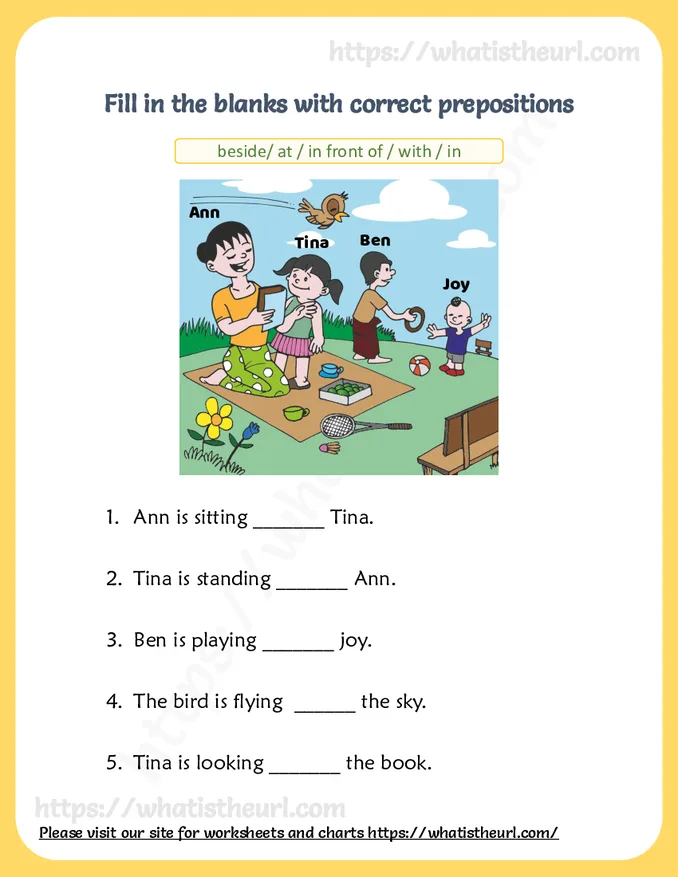 Prepositions Visual Vocabulary Worksheets