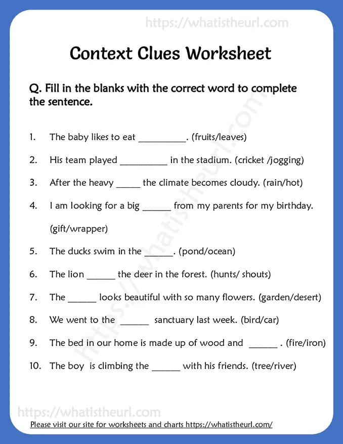 Context Clues Worksheet for Grade 6