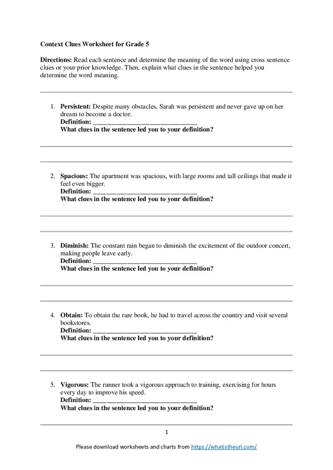 Context Clues Worksheet for Grade 5