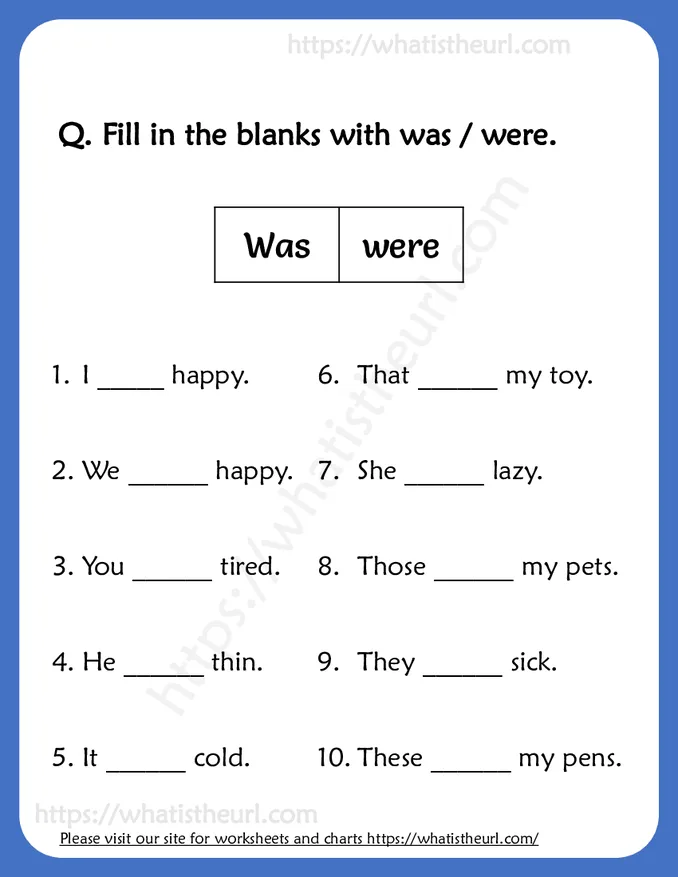 Fill in the blanks with was / were Worksheets for 2nd Grade