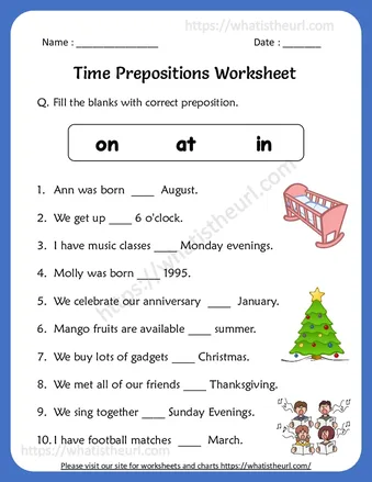 Time Prepositions Worksheets for 5th Grade worksheet preview Time Prepositions Worksheets for 5th Grade worksheet preview