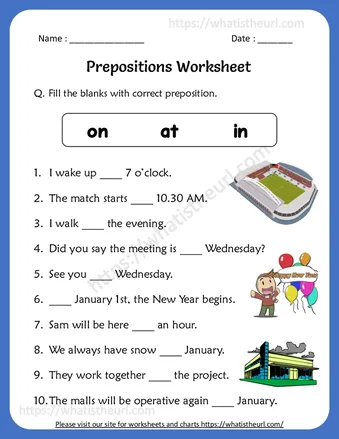 Preposition Worksheets for 4th Grade worksheet preview
