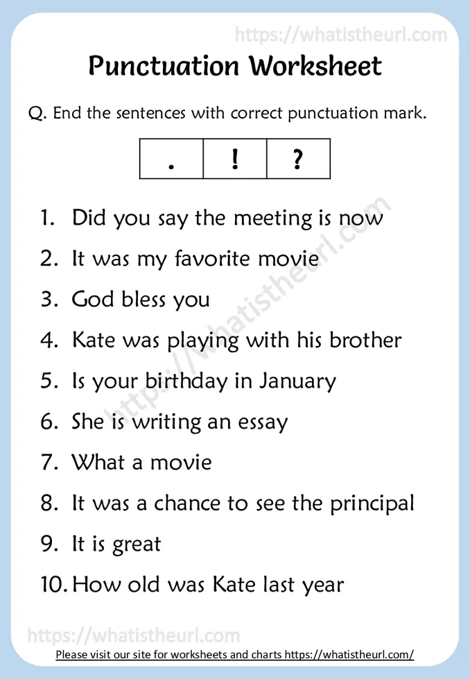 Punctuation Worksheets for 2nd Grade
