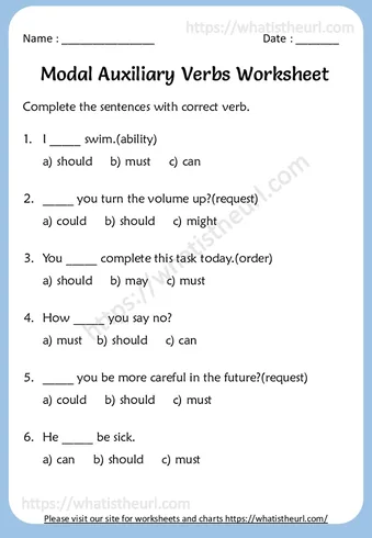 Modal Auxiliary Verbs Worksheet worksheet preview