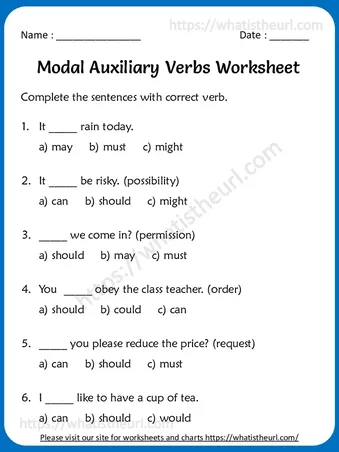Modal Auxiliary Verbs Worksheet worksheet preview