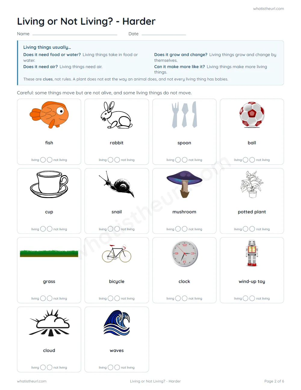 Living and non-living things worksheet - grade 1 sort