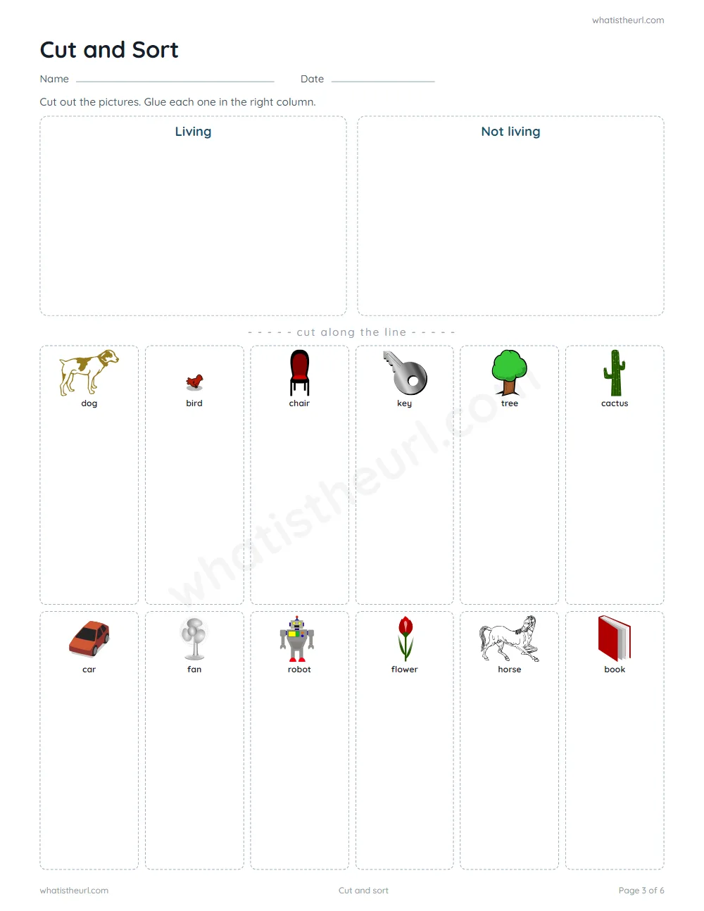 Living and non-living things worksheet - cut and sort