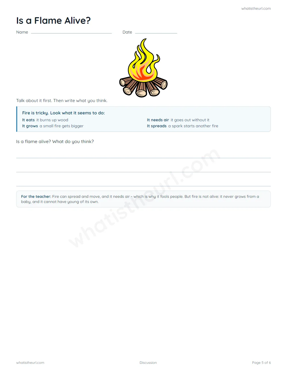 Living and non-living things worksheet - is a flame alive