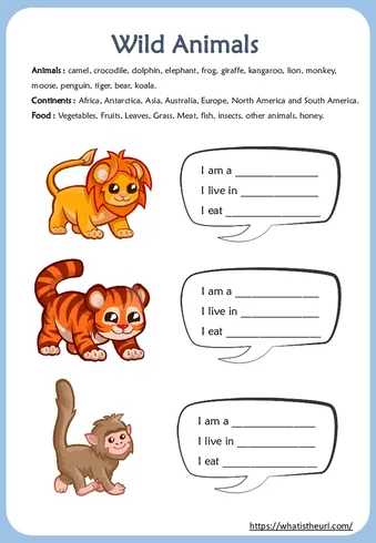 Wild Animals Worksheets for Kids worksheet preview Wild Animals Worksheets for Kids worksheet preview