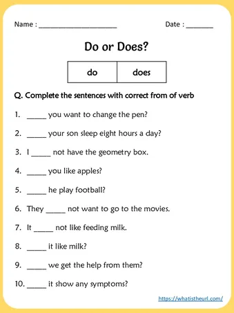 Do or Does Worksheets for 3rd grade worksheet preview