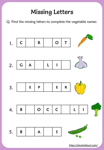 Missing Letters in Vegetables Worksheets worksheet preview Missing Letters in Vegetables Worksheets worksheet preview