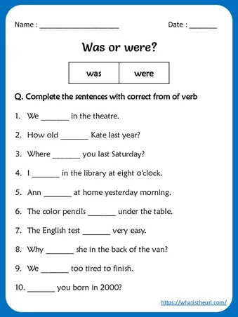 Was or Were Worksheets for 4th Grade worksheet preview