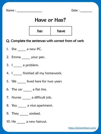 Has or Have Worksheets for 4th Grade worksheet preview Has or Have Worksheets for 4th Grade worksheet preview