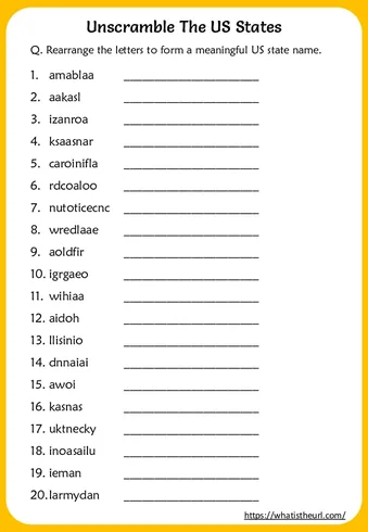 US States Word Scramble Worksheets worksheet preview US States Word Scramble Worksheets worksheet preview