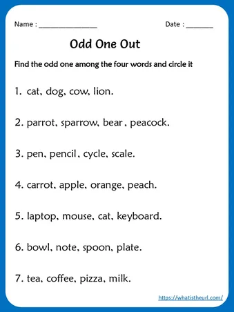 Odd One Out Worksheets For 3rd Grade worksheet preview