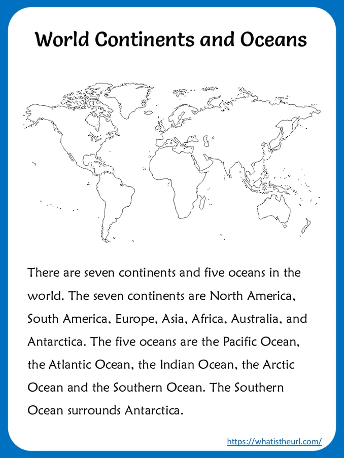 World Continents and Oceans Worksheets